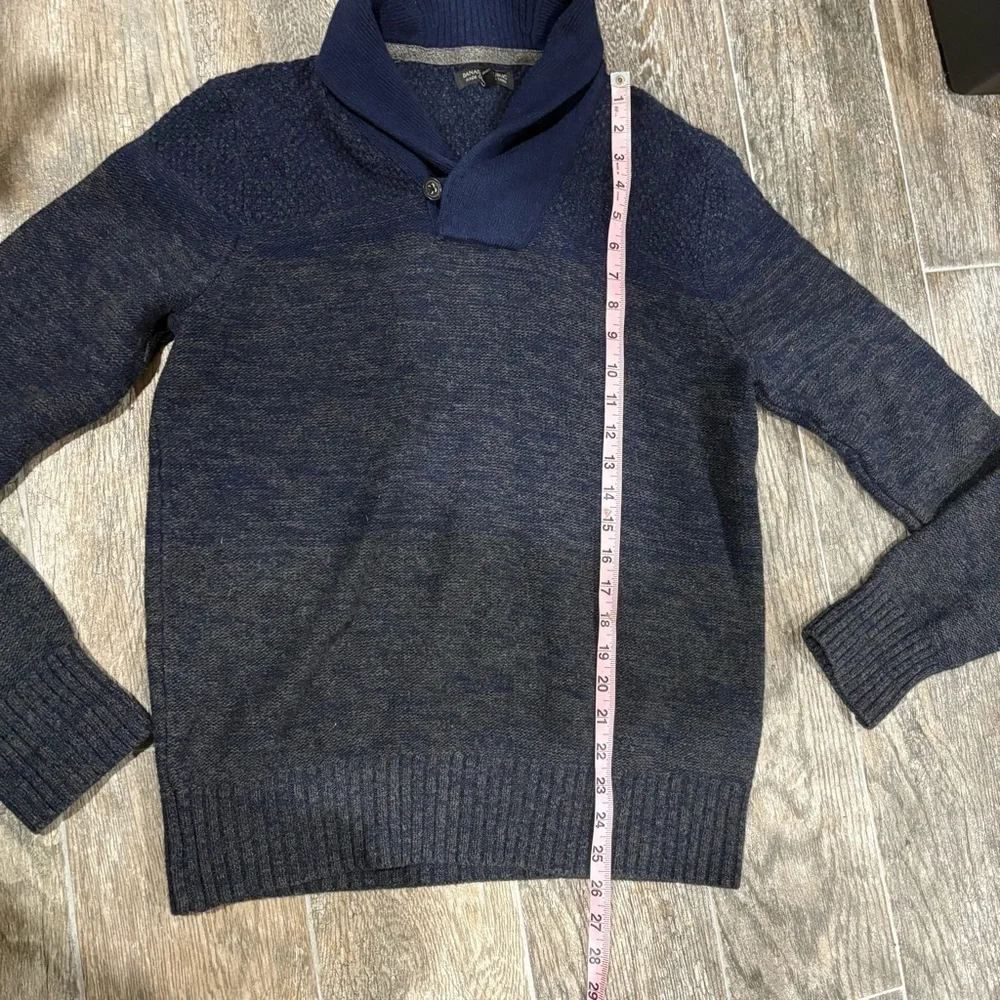 Banana Republic Mens Merino Wool Blend Blue Sweater Sz M Foldover‎ Collar Preppy